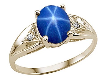 Star Sapphire and Genuine Diamond Ring