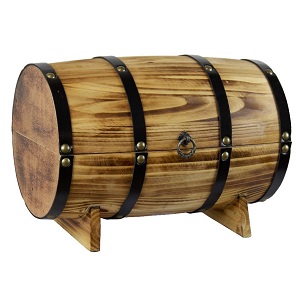 Treasure Chest Toy Box Wooden Vintage Kids Pirate Barrel Storage Brown Oak Trunk for Toys.